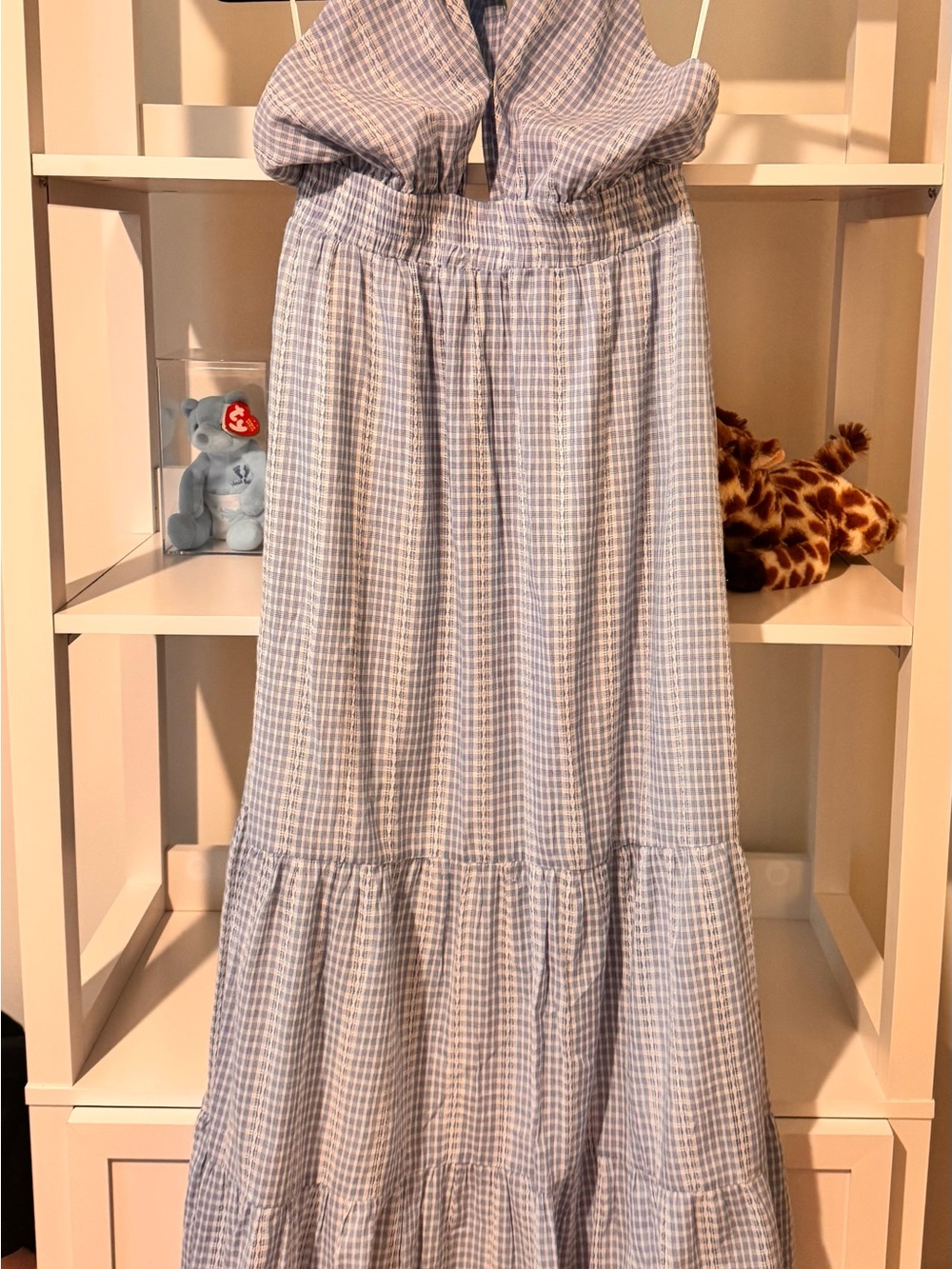 Sleeveless Blue Gingham Halter Maxi Dress.Size Small - Picture 2 of 7